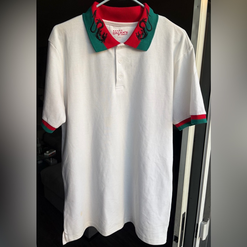 Galaxy By Harvic White Polo with Green & Red Trim